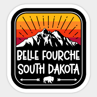 Belle Fourche South Dakota Vintage Mountain Sunset Sticker